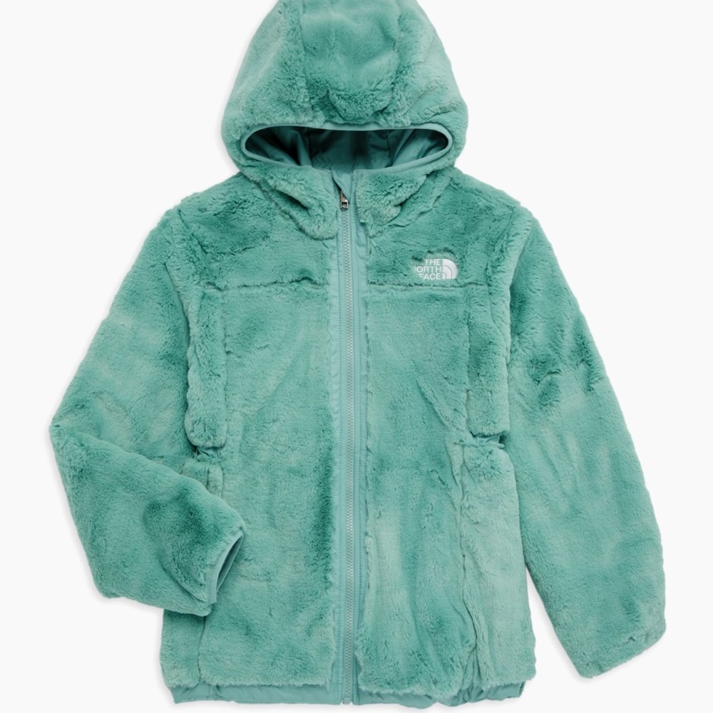 The North Face Green Puffer Jacket with Hood and Relaxed Fit